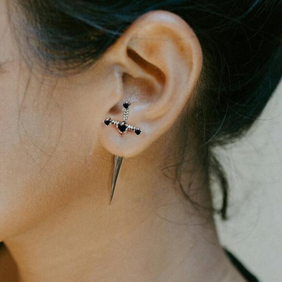 Gothic Sword Earrings for Men Women Silver Retro Dangle Cross Jewelry - Picture 5 of 9